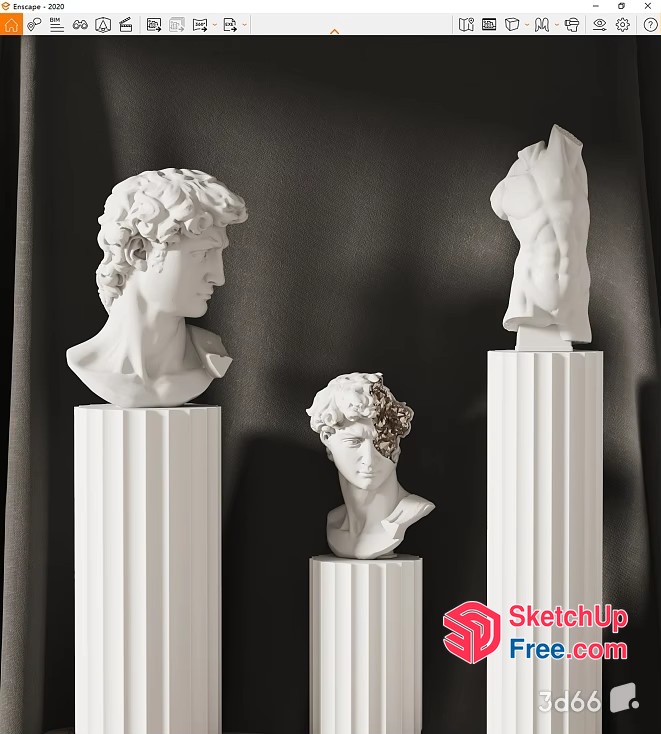 Antique White Marble Busts On Pedestals 3D SketchUp File