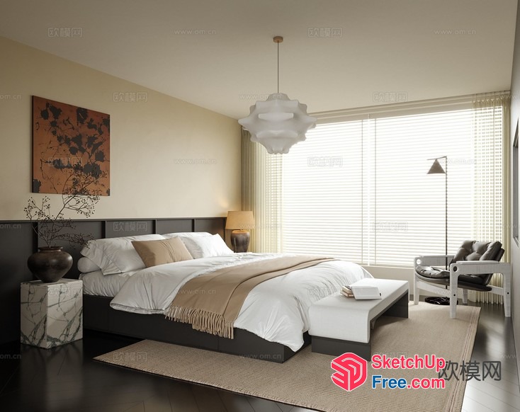 Elegant Minimalist Japanese-Style Bedroom 3D SketchUp File