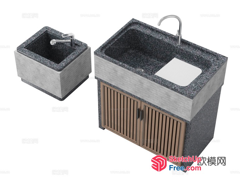 Japanese-Style Washbasin And Sink Set 3D SketchUp File