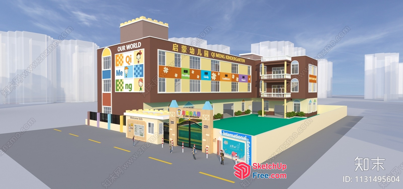 Modern Asian-Style Kindergarten Building 3D SketchUp File