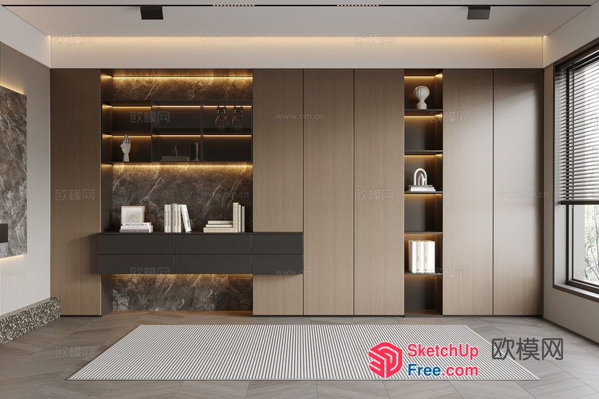 Modern Interior With Marble And Wood Accents 3D SketchUp File