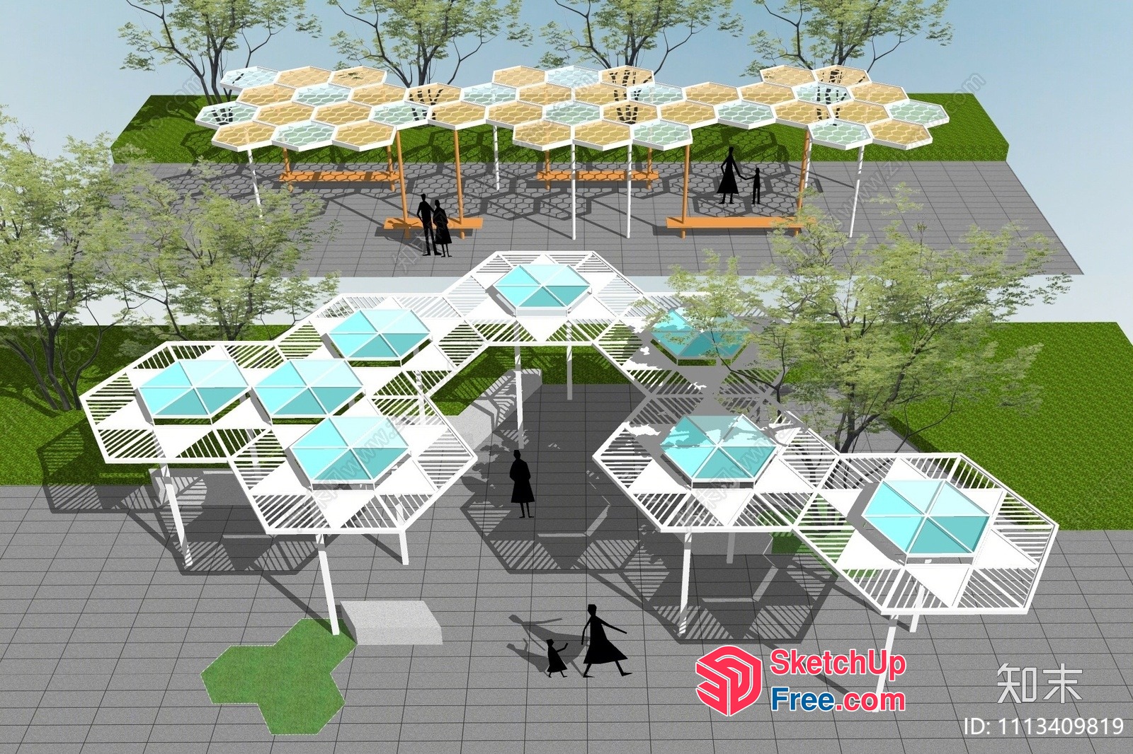 Futuristic Outdoor Furniture Set With Hexagonal Design 3D SketchUp File