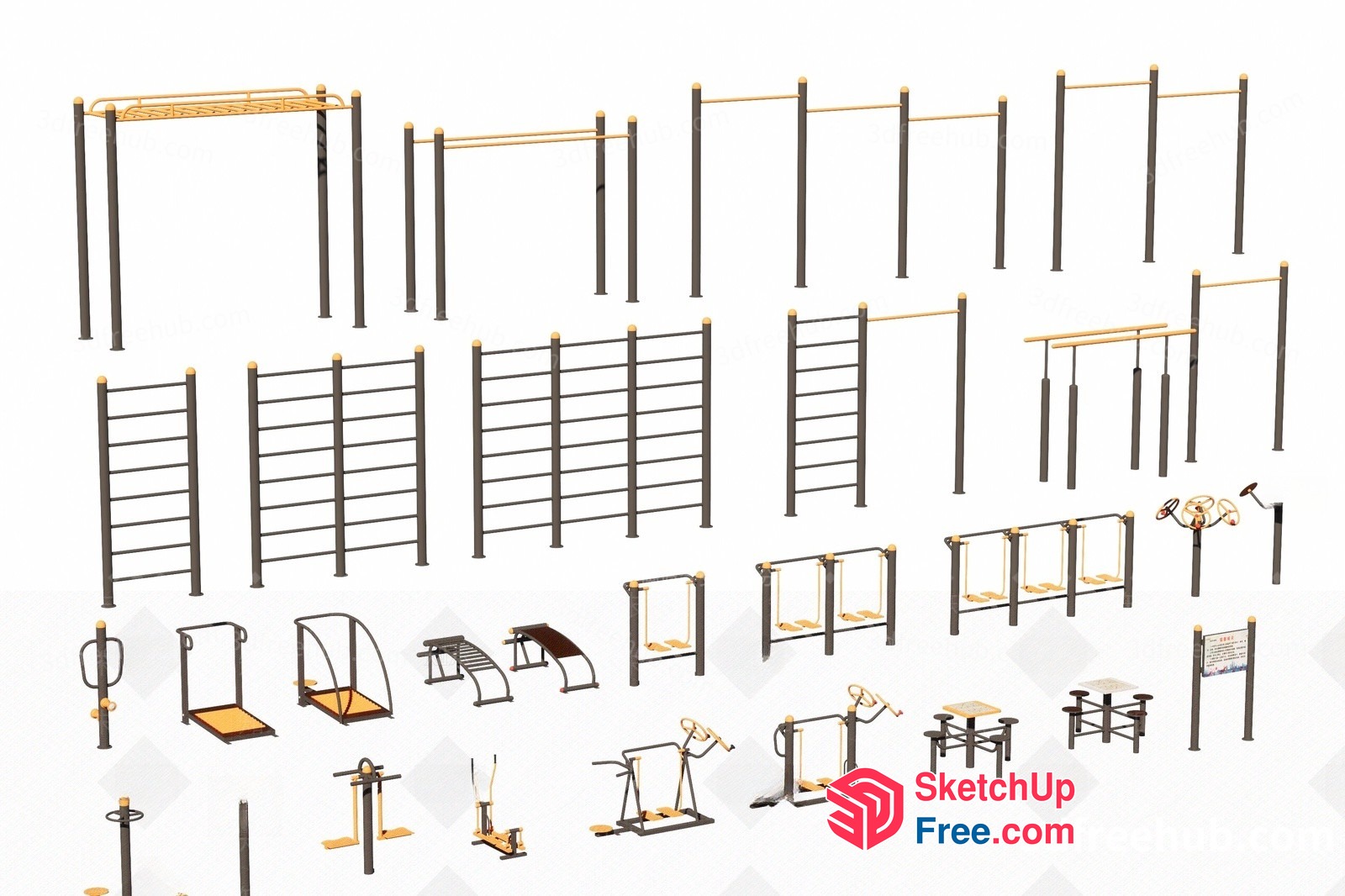 Outdoor Gym Equipment Collection 3D SketchUp File