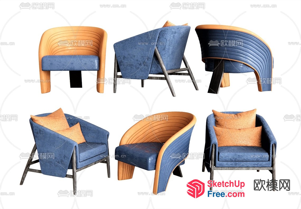 Modern Blue And Yellow Accent Chair Set 3D SketchUp File