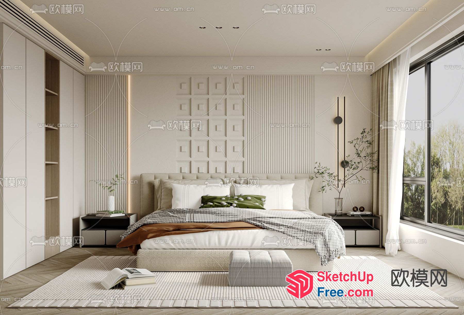 Modern Minimalist Bedroom With Neutral Color Scheme 3D SketchUp File