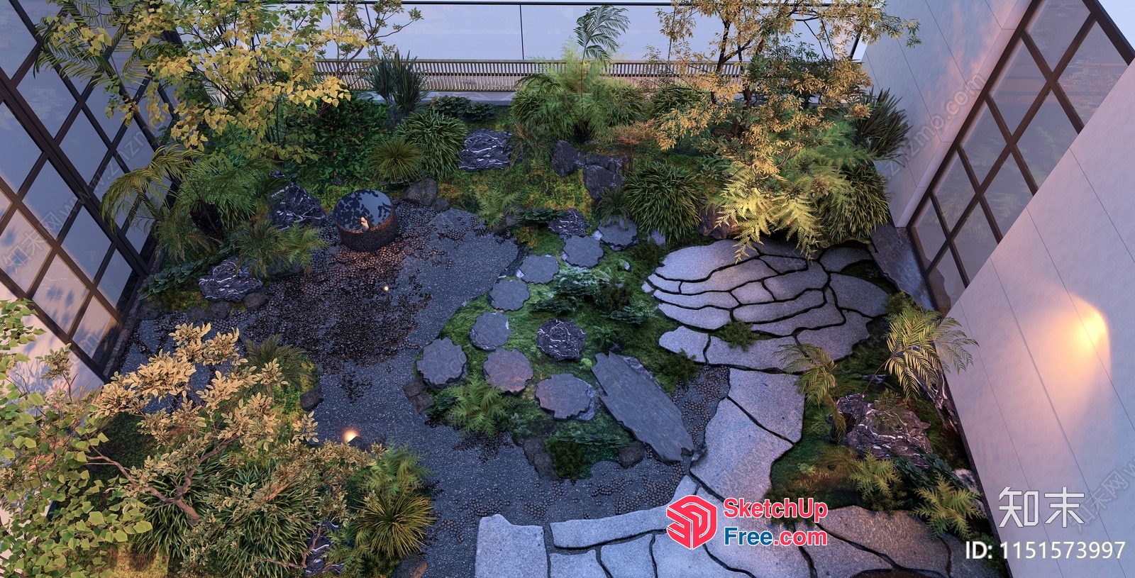 Modern Japanese Garden Interior Design 3D SketchUp File