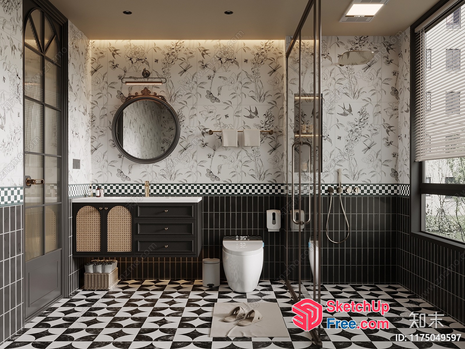 Elegant Black And White Bathroom Decor 3D SketchUp File