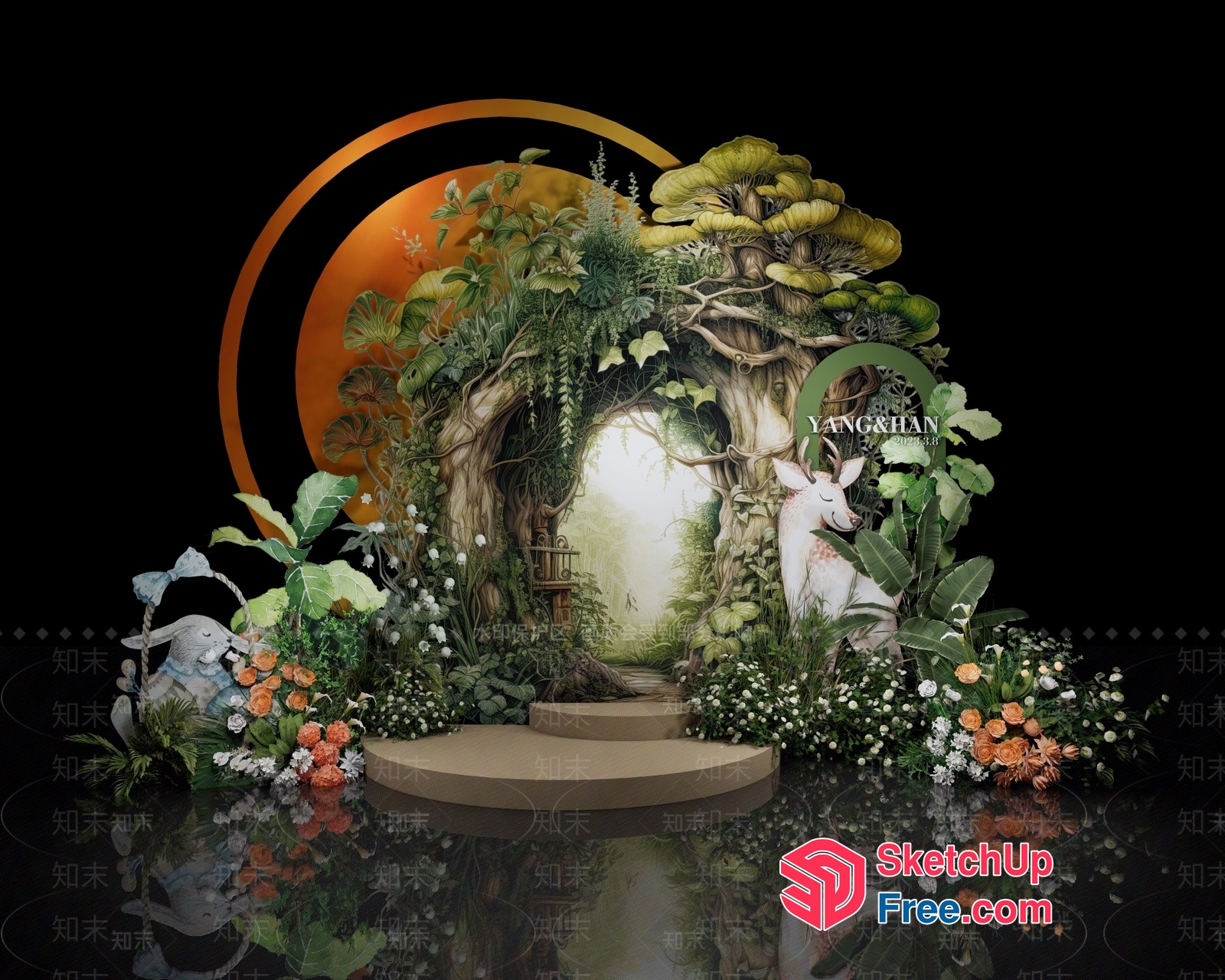 Forest Doorway With White Deer And Colorful Flowers 3D SketchUp File