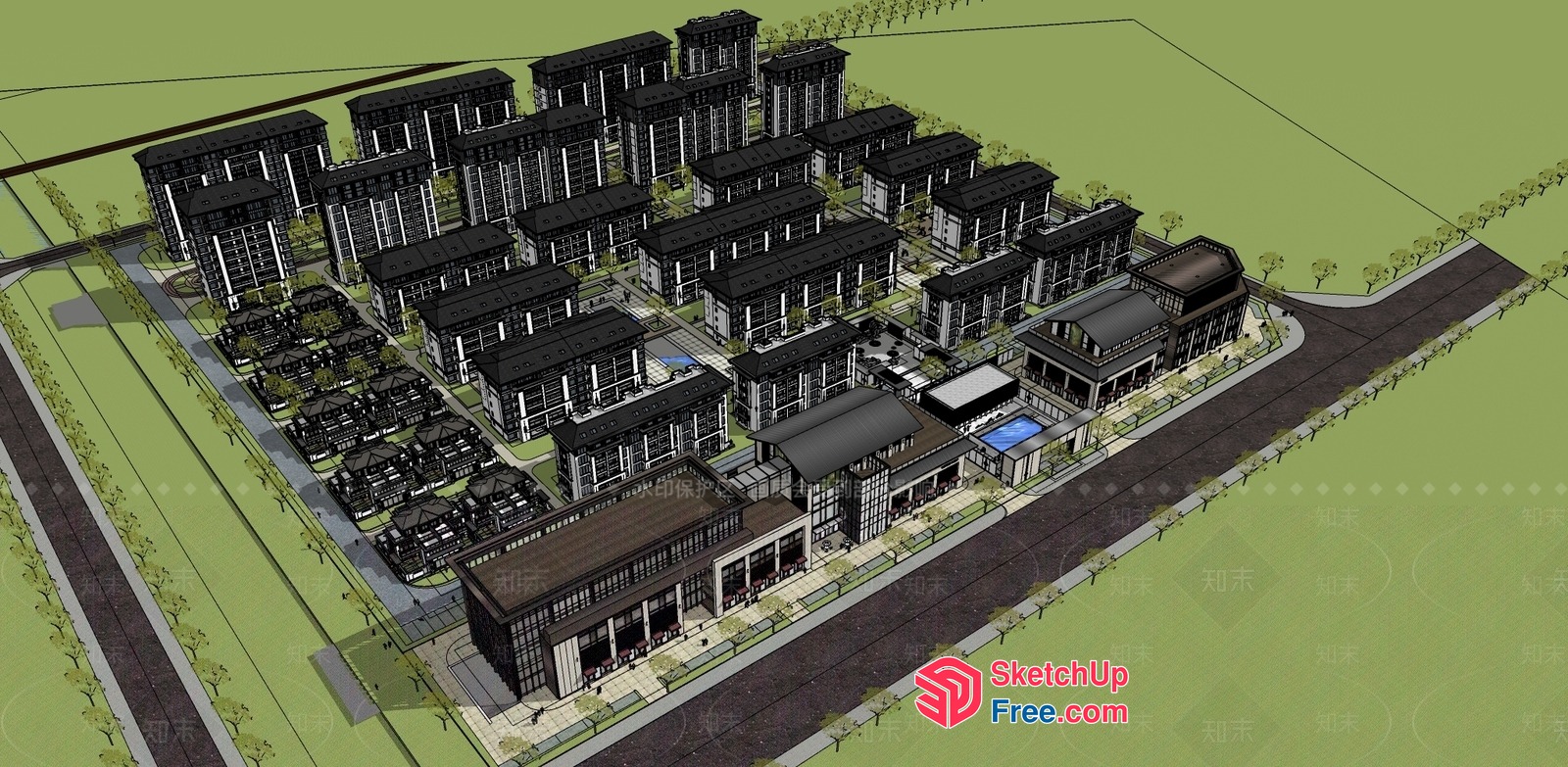 Modern Industrial Park Complex 3D SketchUp File