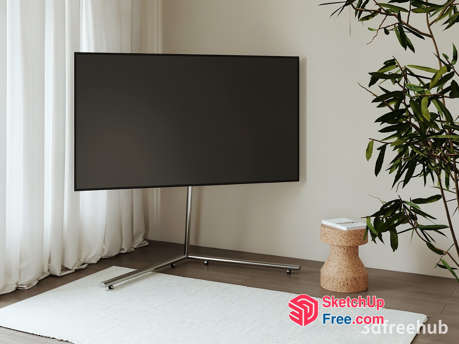 Modern Minimalist Living Room Interior With Large Tv 3D SketchUp File