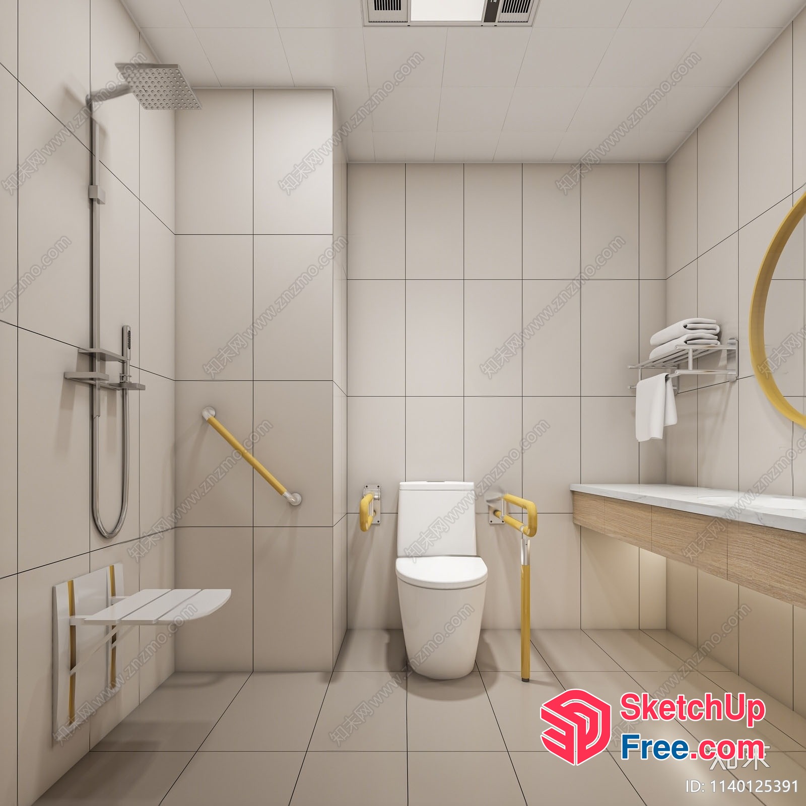 Modern Bathroom With Accessible Features And Neutral Color Scheme 3D SketchUp File
