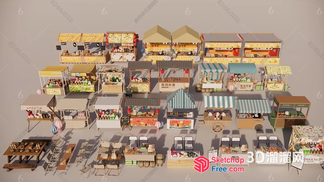Colorful Night Market Scene 3D SketchUp File
