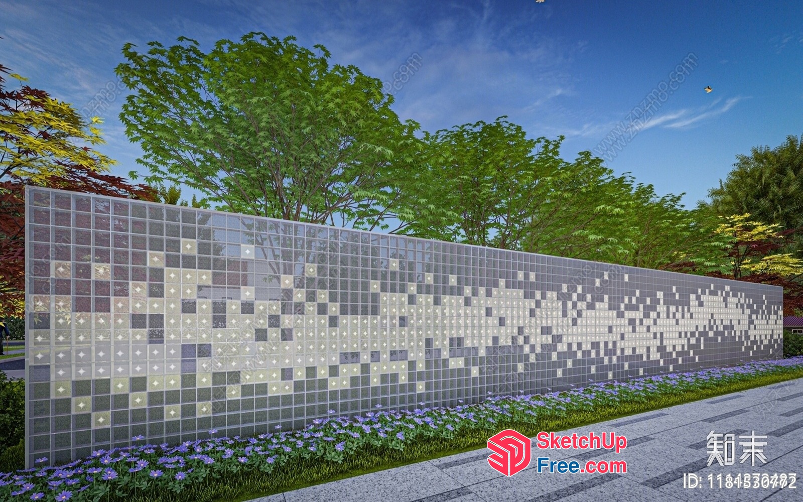 Glass Brick Wall With Decorative Pattern 3D SketchUp File