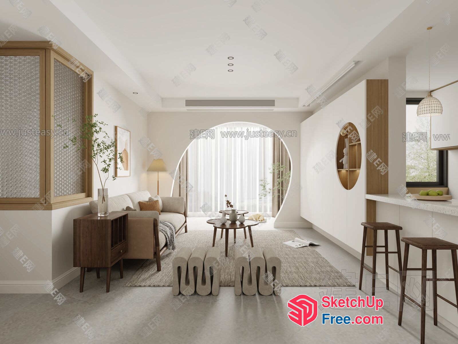Modern Minimalist Living Room With Neutral Color Palette 3D SketchUp File