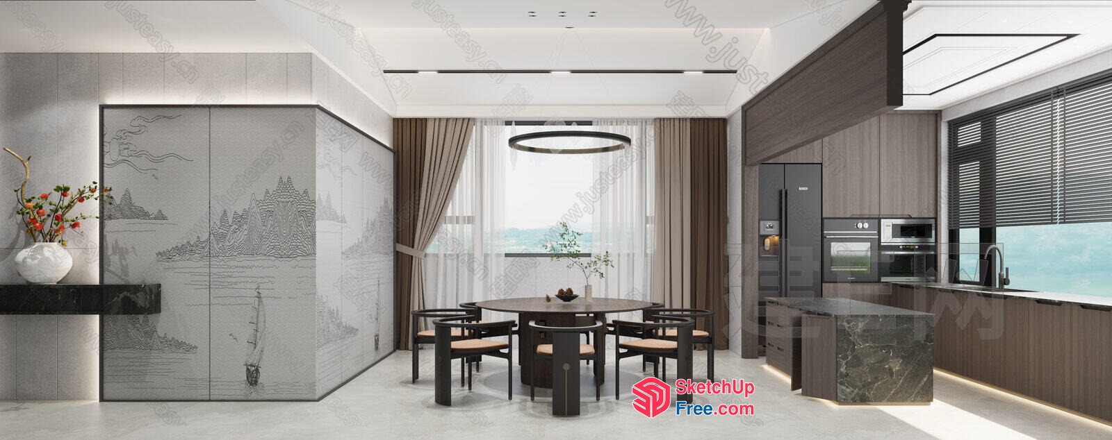Modern Minimalist Dining Room With Natural Light 3D SketchUp File