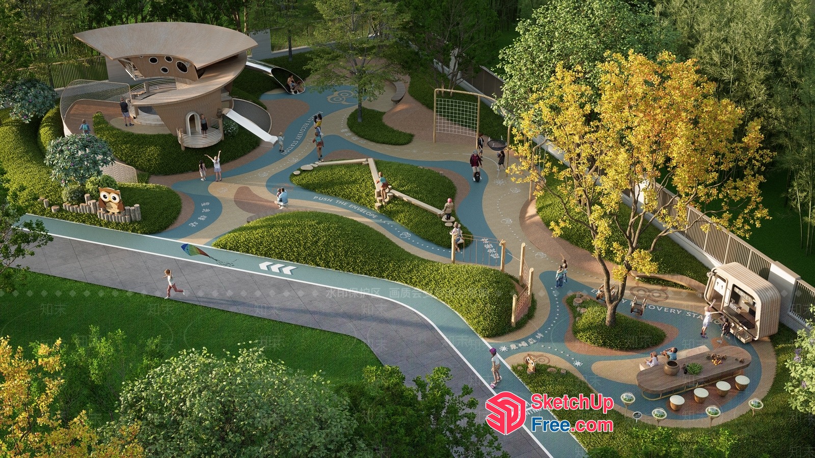 Modern Park With Unique Architecture And Playful Landscaping 3D SketchUp File