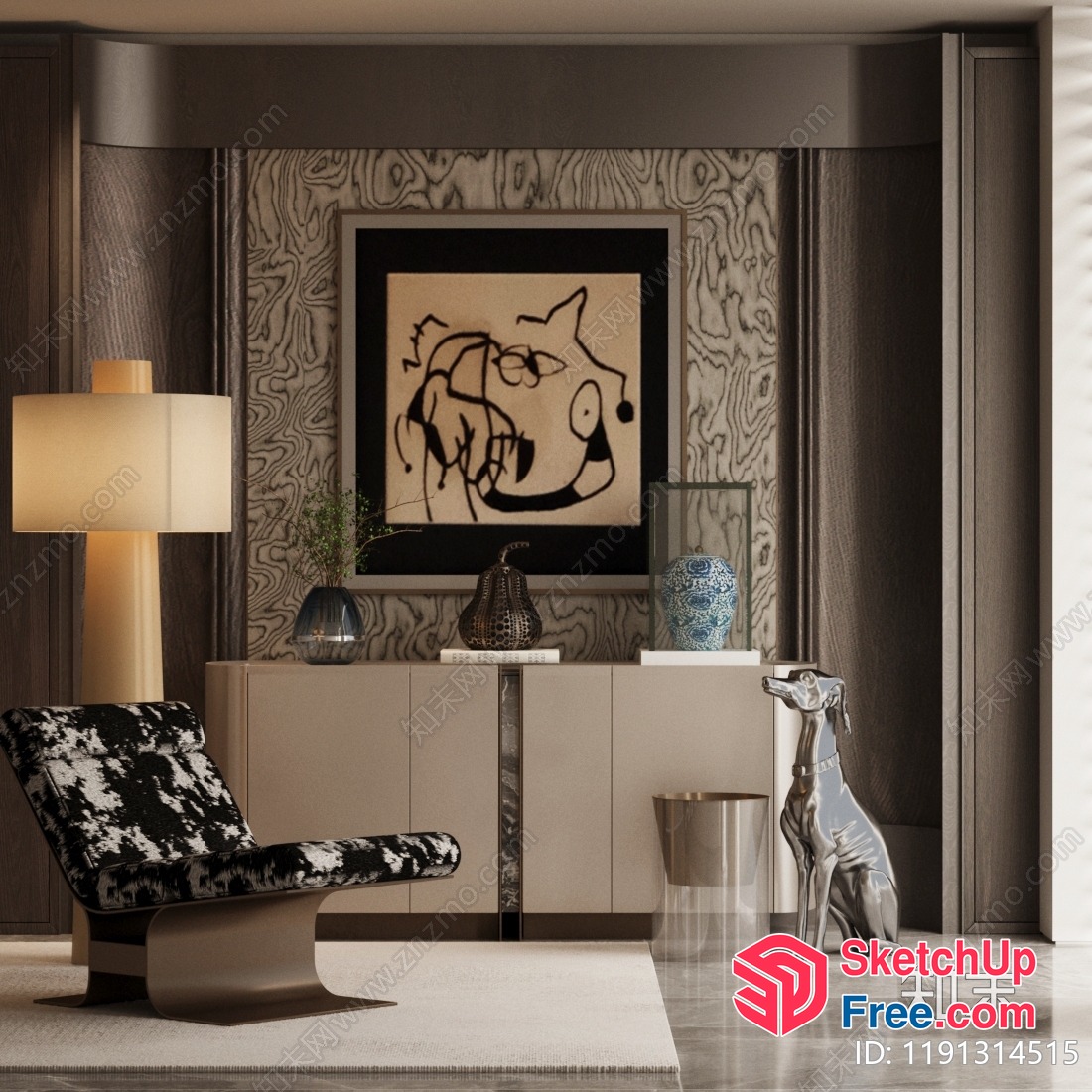 Modern Living Room With Sleek Furniture And Artistic Decor 3D SketchUp File