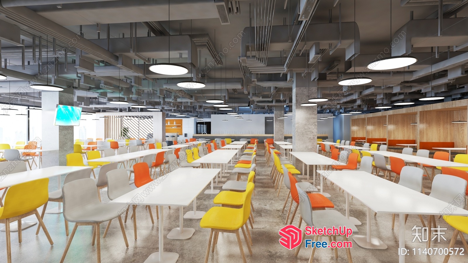 Modern Industrial-Style Office Canteen 3D SketchUp File