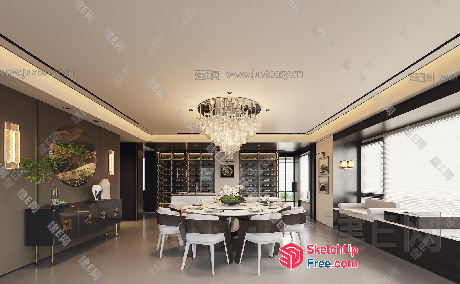 Luxurious Modern Dining Room With Elegant Chandelier 3D SketchUp File