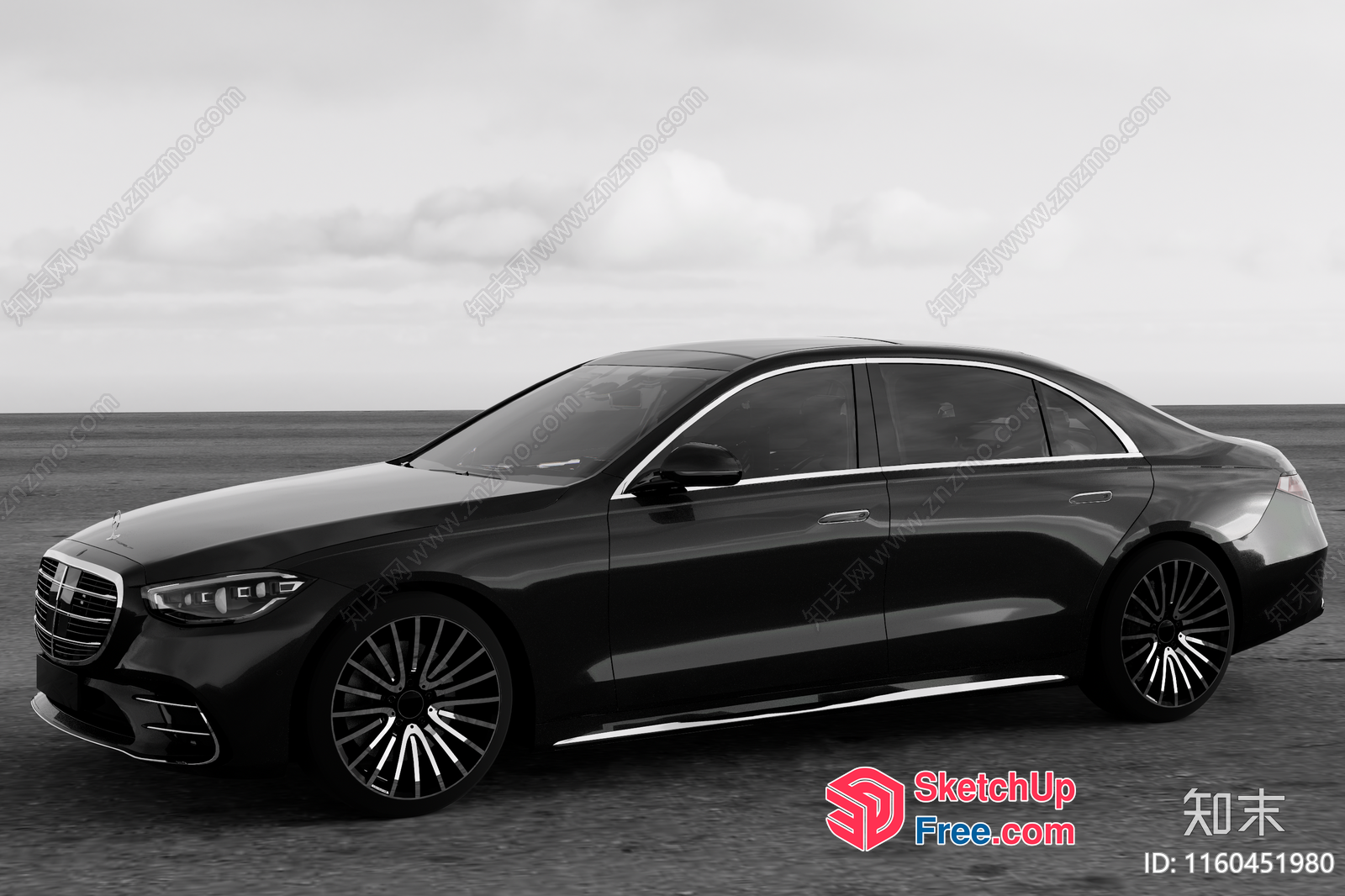 Black Mercedes-Benz S-Class Car On Road 3D SketchUp File