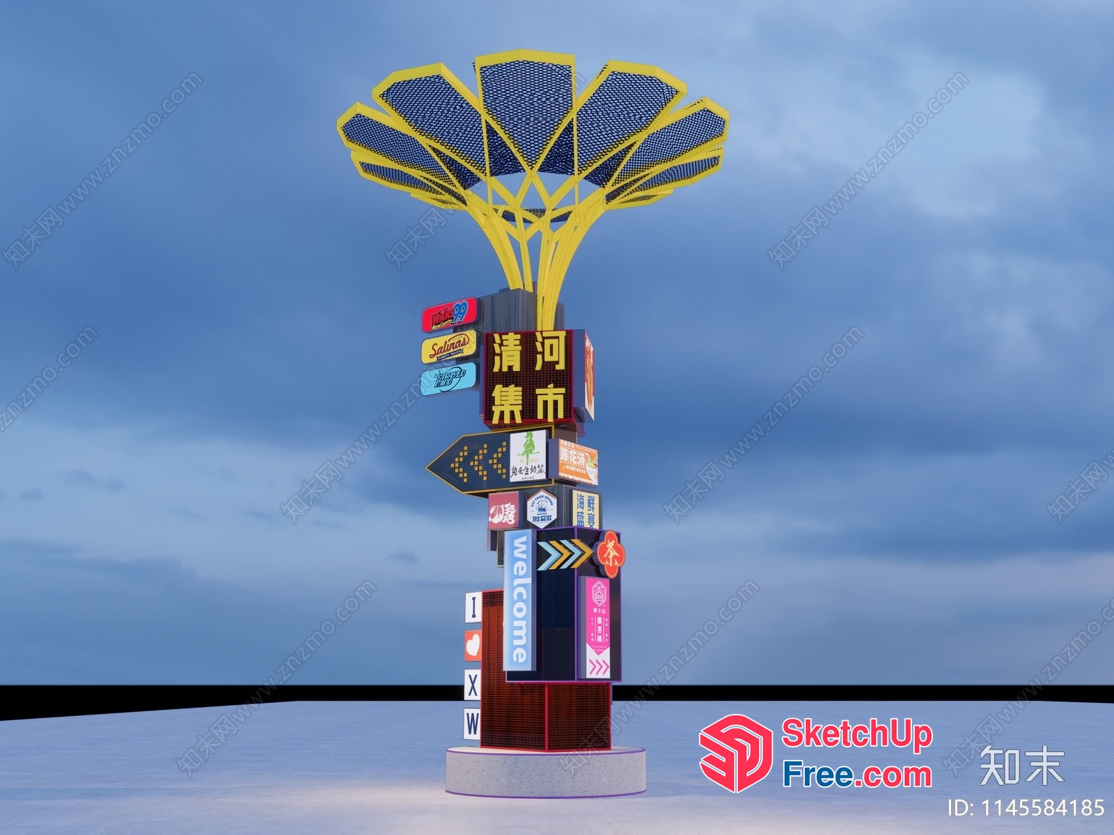 Colorful Signpost Tree 3D SketchUp File