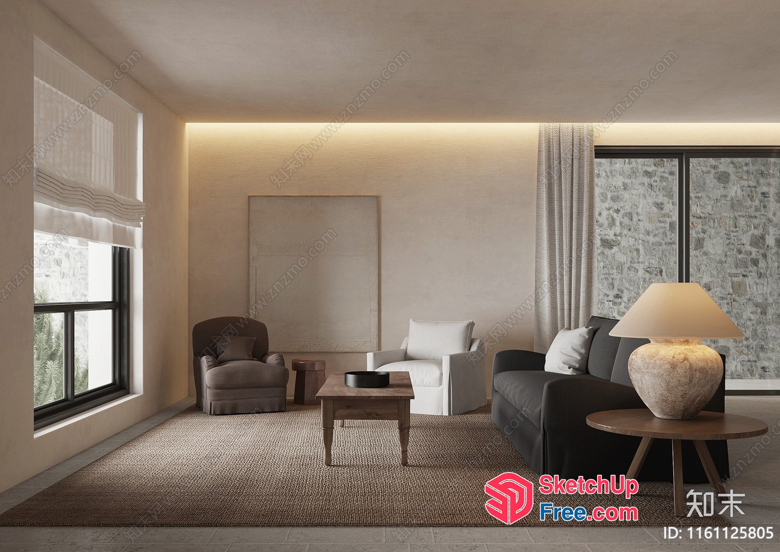 Neutral Tone Living Room With Natural Light 3D SketchUp File