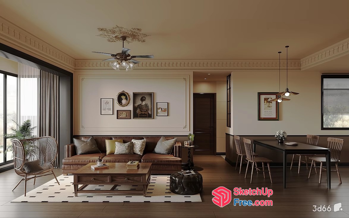 Elegant Living Room With Classic Moulding And Vintage Decor 3D SketchUp File