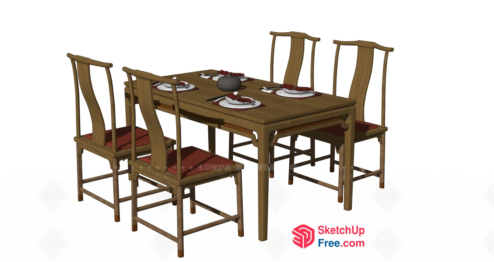 Traditional Chinese Dining Table Set 3D SketchUp File