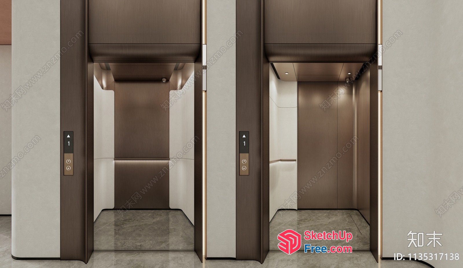 Modern Elevator Doors With Brown And White Accents 3D SketchUp File