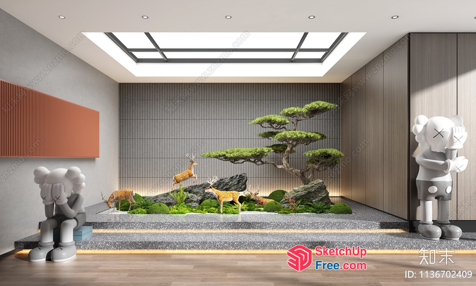 Modern Japanese-Inspired Interior With Sculptures And Staircase 3D SketchUp File
