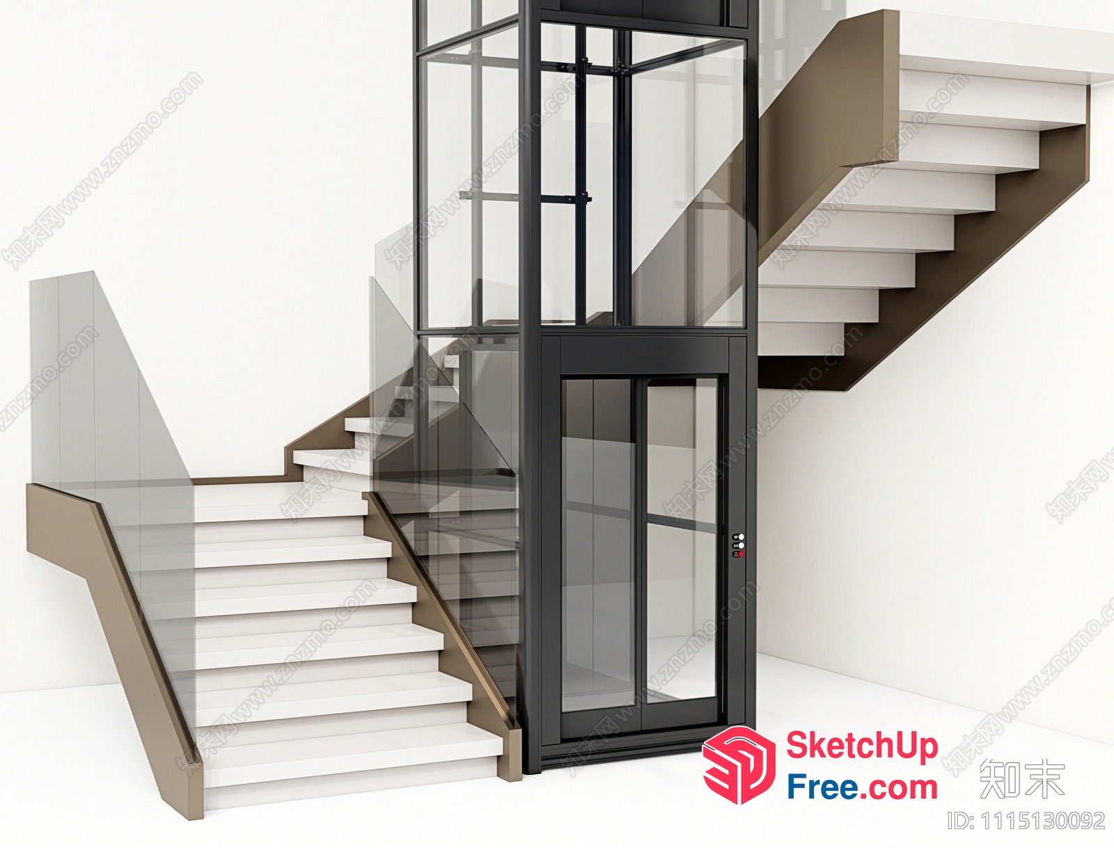 Modern Glass Elevator Staircase 3D SketchUp File