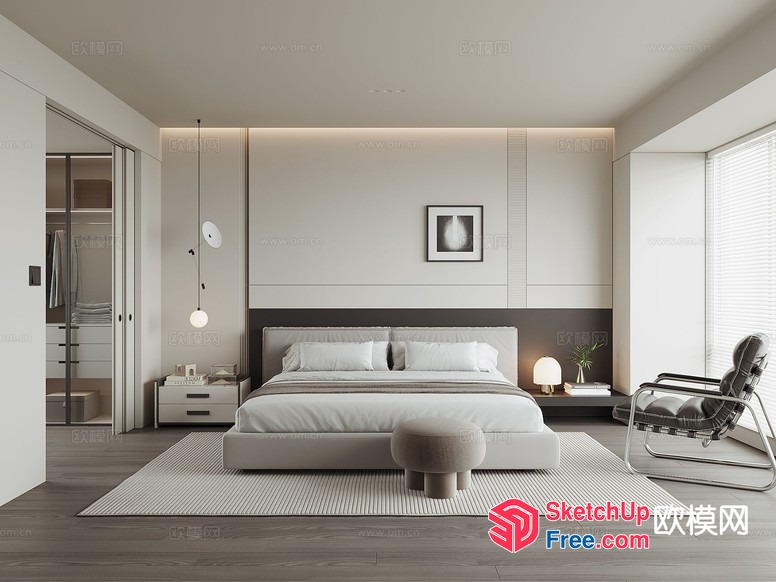 Modern Minimalist Monochromatic Bedroom 3D SketchUp File