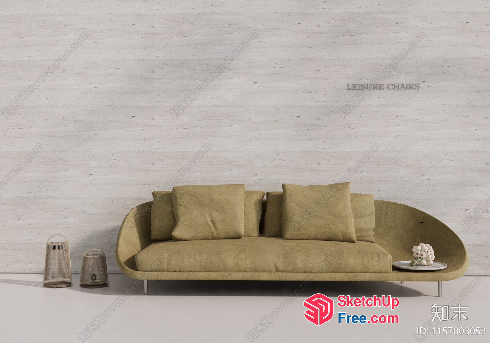 Minimalist Modern Design Living Room Sofa And Pillows 3D SketchUp File