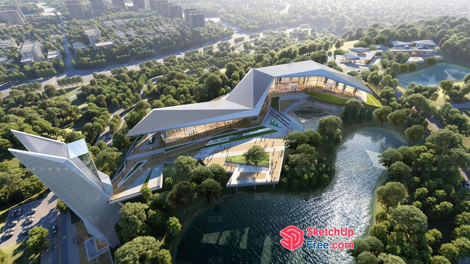 Futuristic Modern Office Building With Unique Roof Synthesis 3D SketchUp File