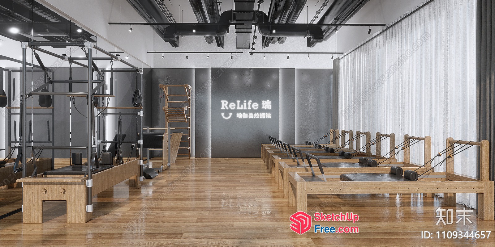 Modern Gym Interior With Relife Logo 3D SketchUp File