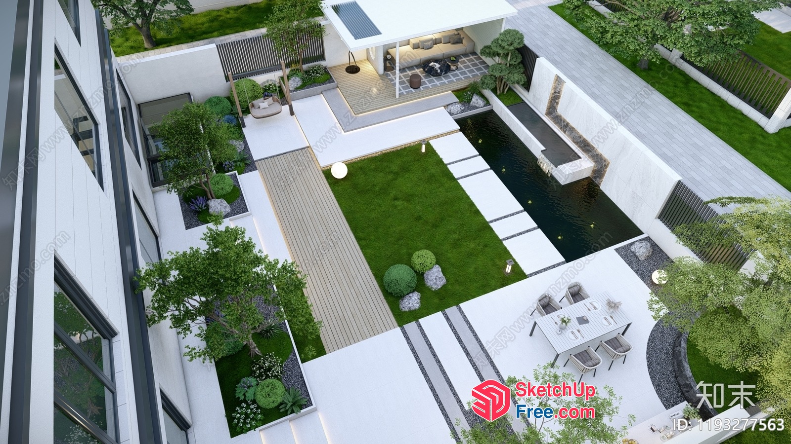 Modern Minimalist Backyard Design With Water Feature 3D SketchUp File