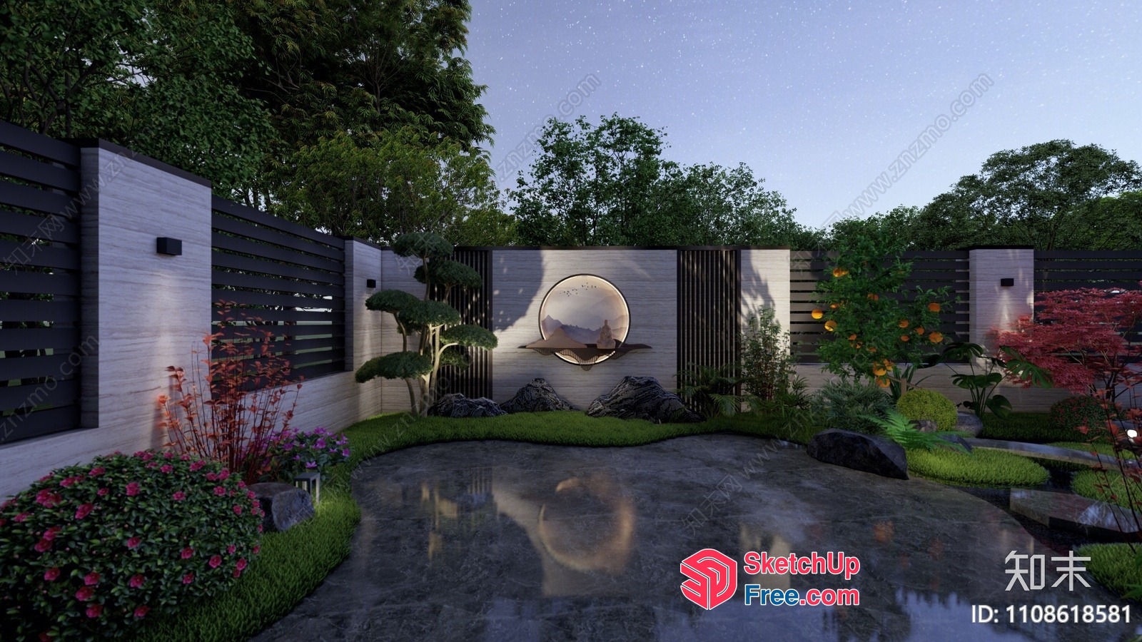 Elegant Modern Japanese Style Exterior Decor 3D SketchUp File