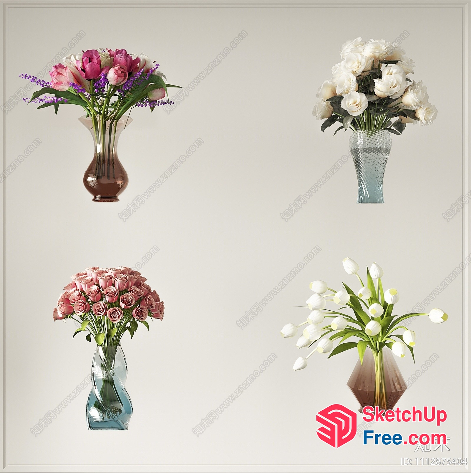 Elegant Vases With Beautiful Flowers 3D SketchUp File