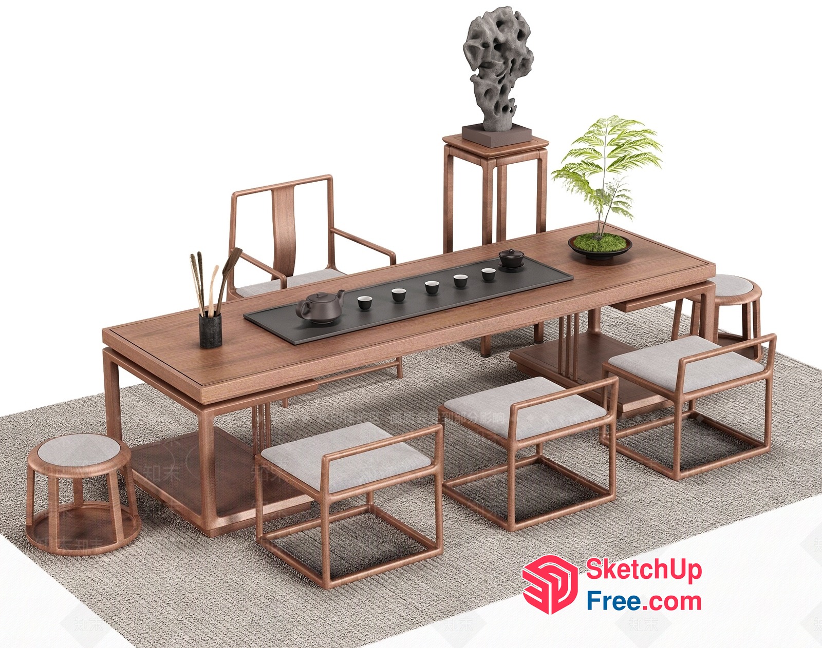 Elegant Modern Asian-Inspired Living Room Decor 3D SketchUp File