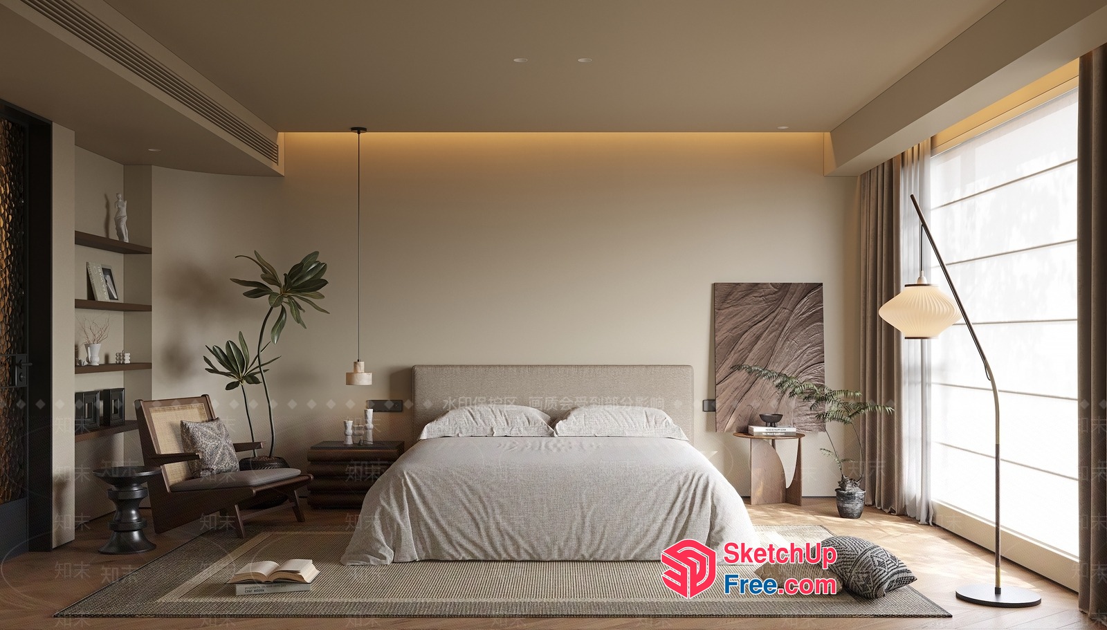 Modern Minimalist Bedroom Design With Natural Elements 3D SketchUp File