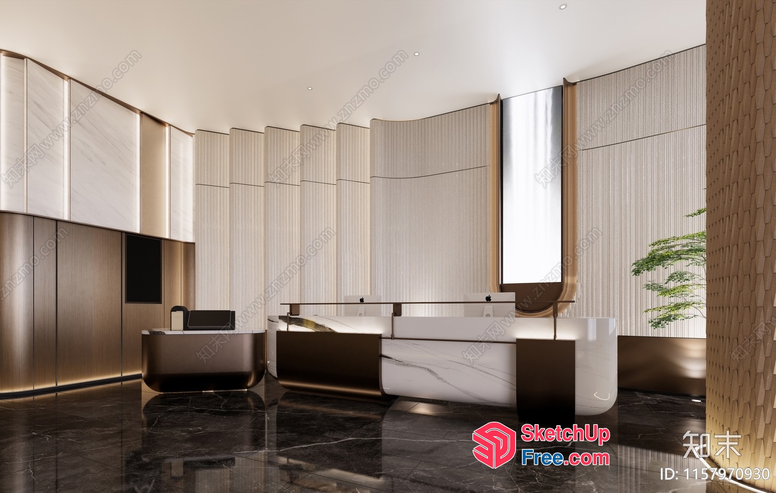 Modern Office Space With Sleek Reception Desk 3D SketchUp File