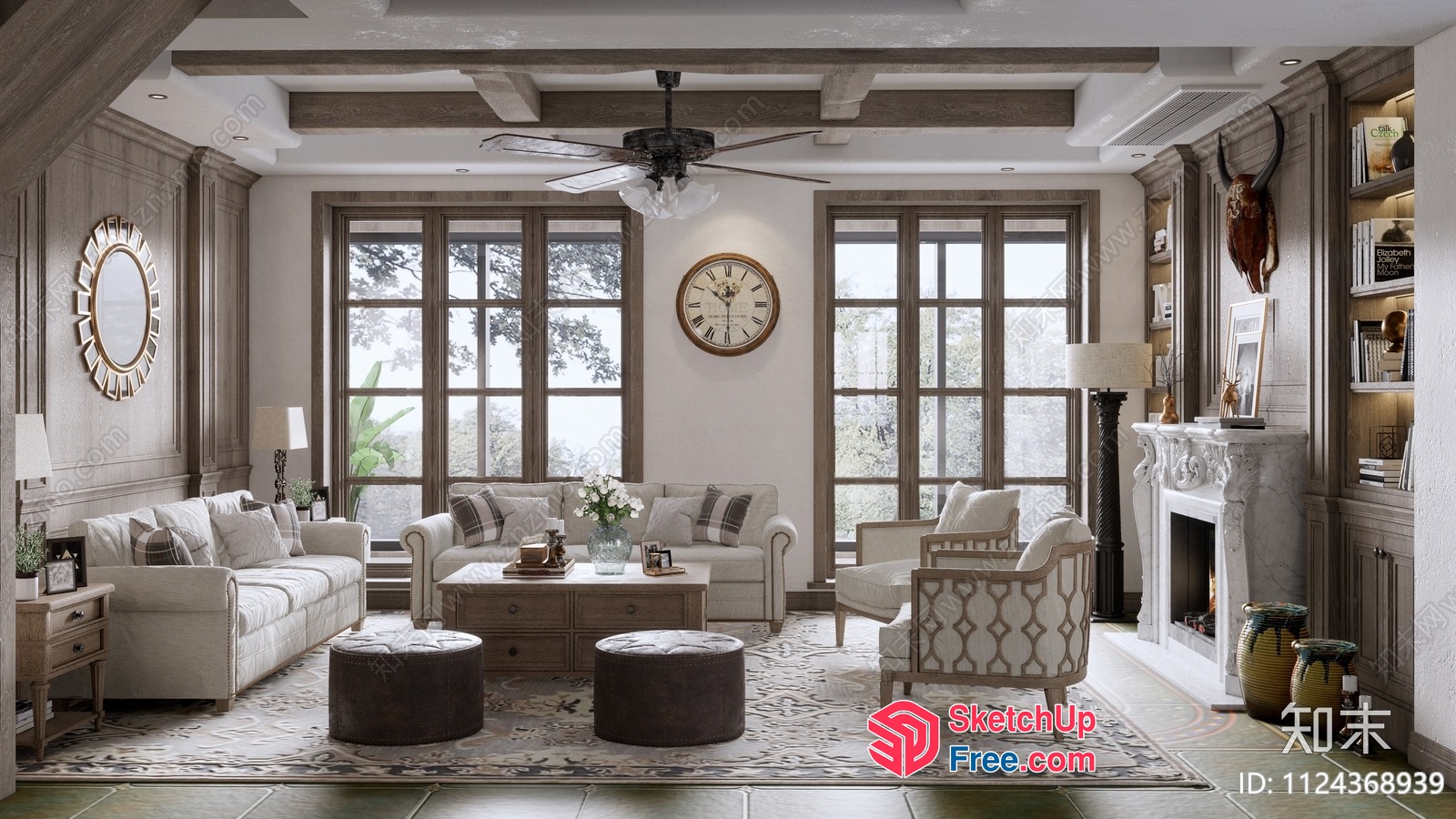 Classic European Style Living Room With Elegant Furniture And Decor 3D SketchUp File