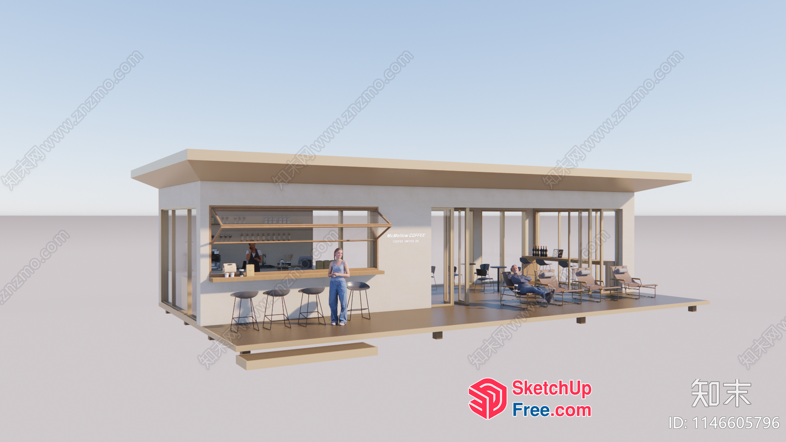 Modern Minimalist Exterior Coffee Shop 3D SketchUp File