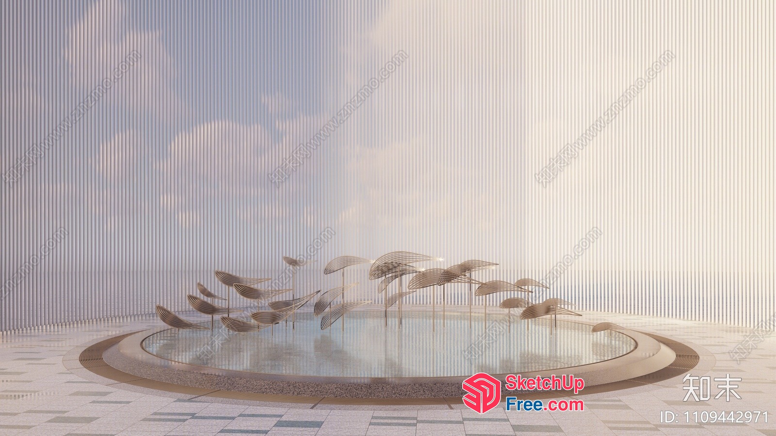 Elegant Modern Glass Fountain In A Minimalist Style Setting 3D SketchUp File