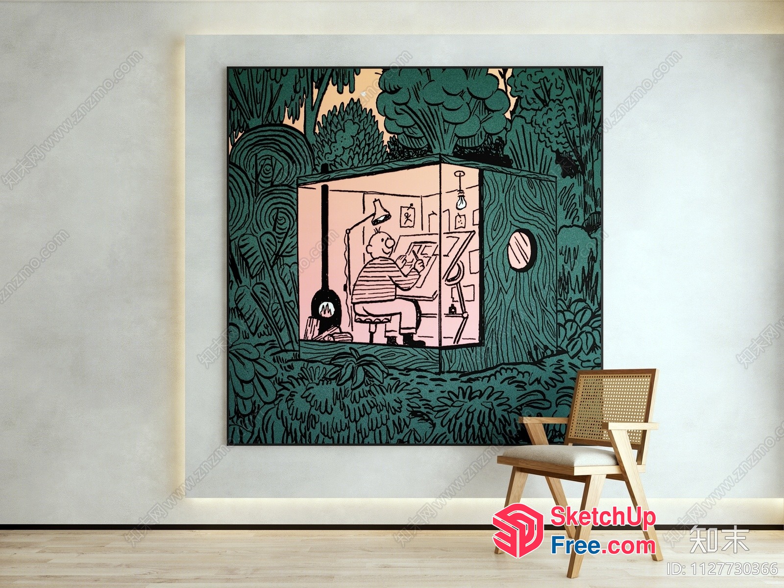 A Man Reading In A Cozy Room In The Woods 3D SketchUp File