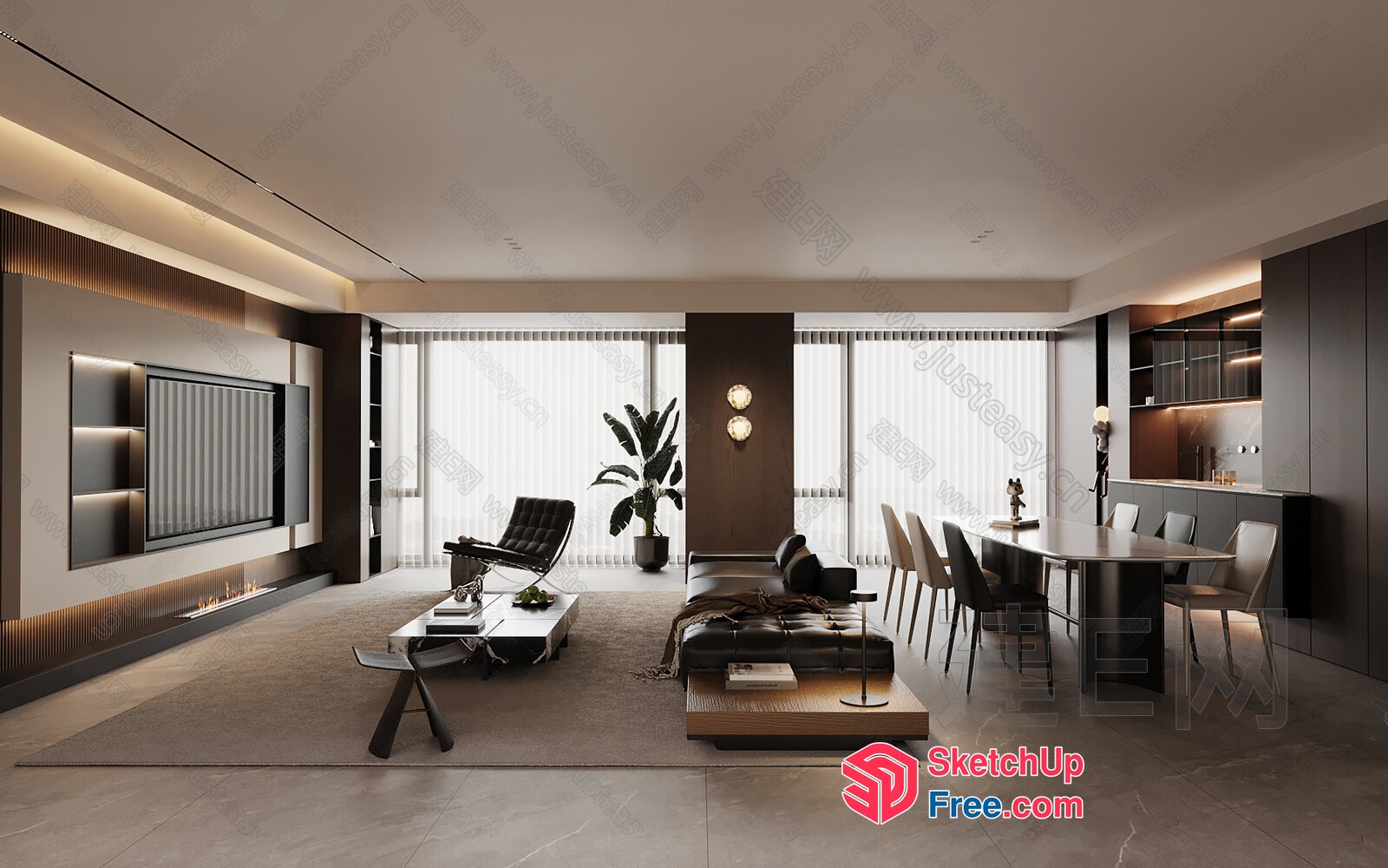 Modern Living Room With Sleek Furniture And Natural Light 3D SketchUp File