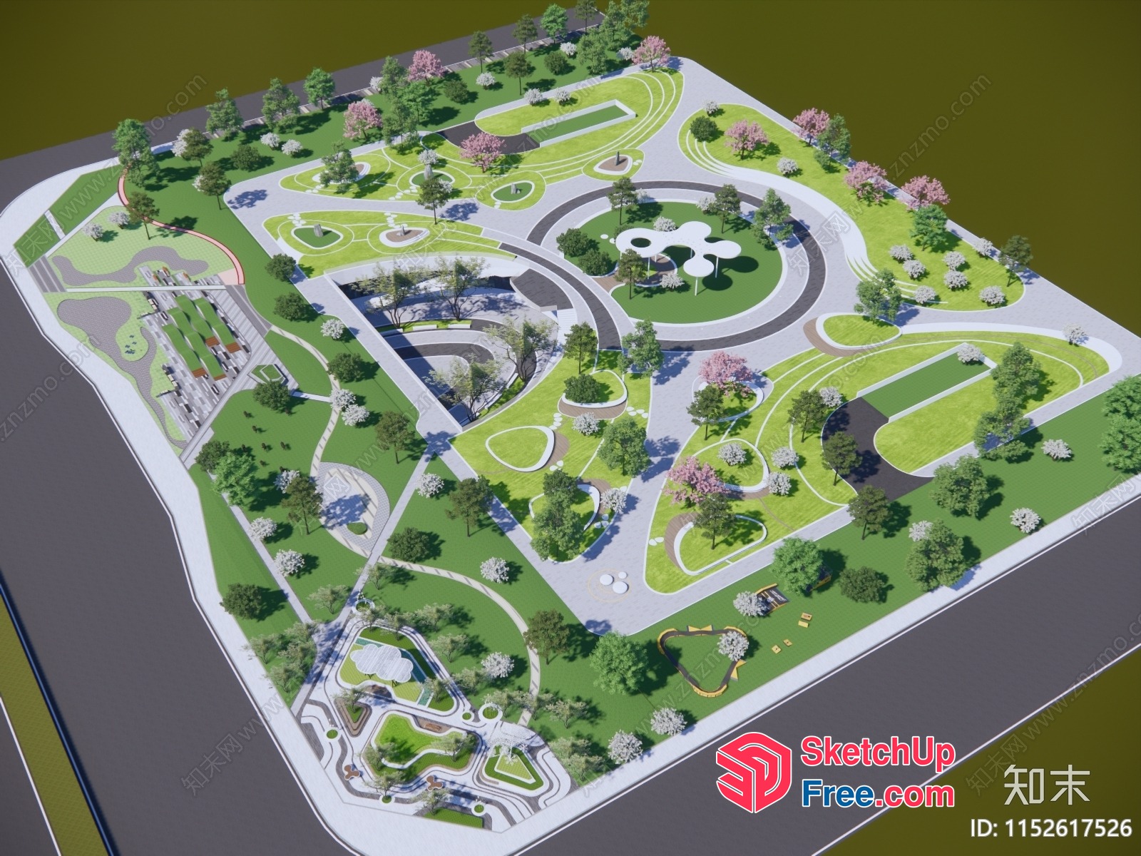 Park With Modern And Natural Design Elements 3D SketchUp File