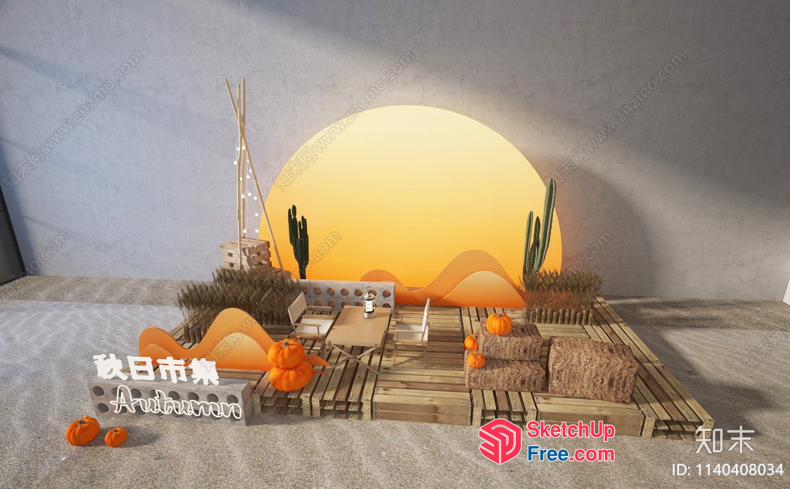 Desert Sunset Scene With Autumnal Elements 3D SketchUp File
