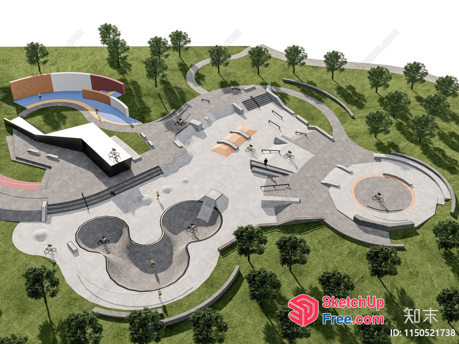 Aerial View Of A Modern Skatepark With Various Features 3D SketchUp File