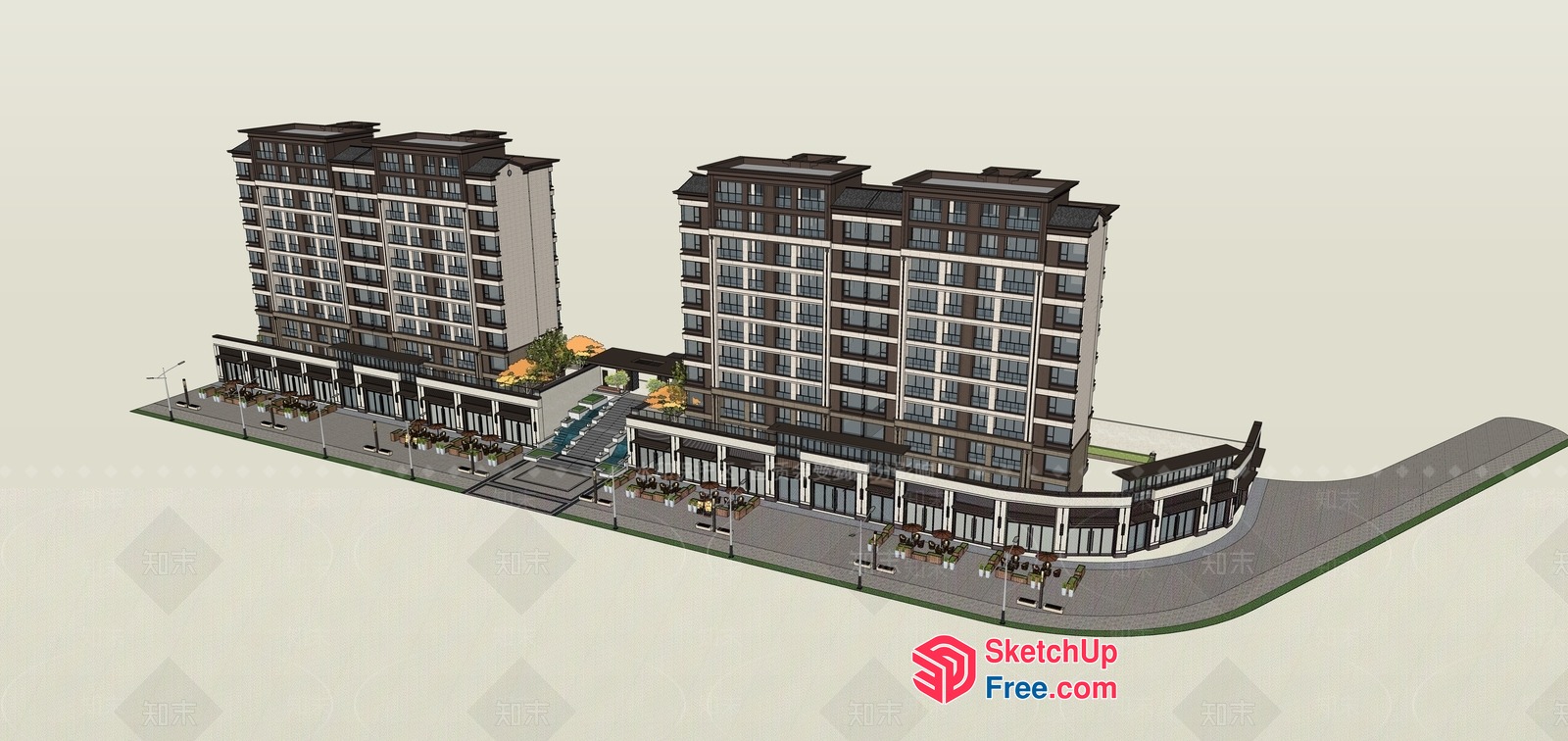 High-Rise Apartment Complex With Modern Architecture 3D SketchUp File